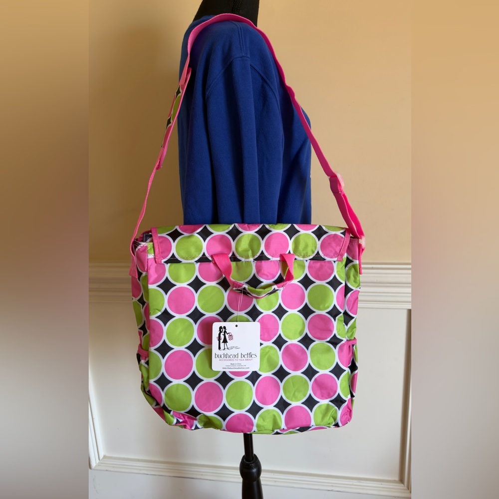 Buckhead Betties Pink and Green Polka Dot Messenger‎ Tote Bag